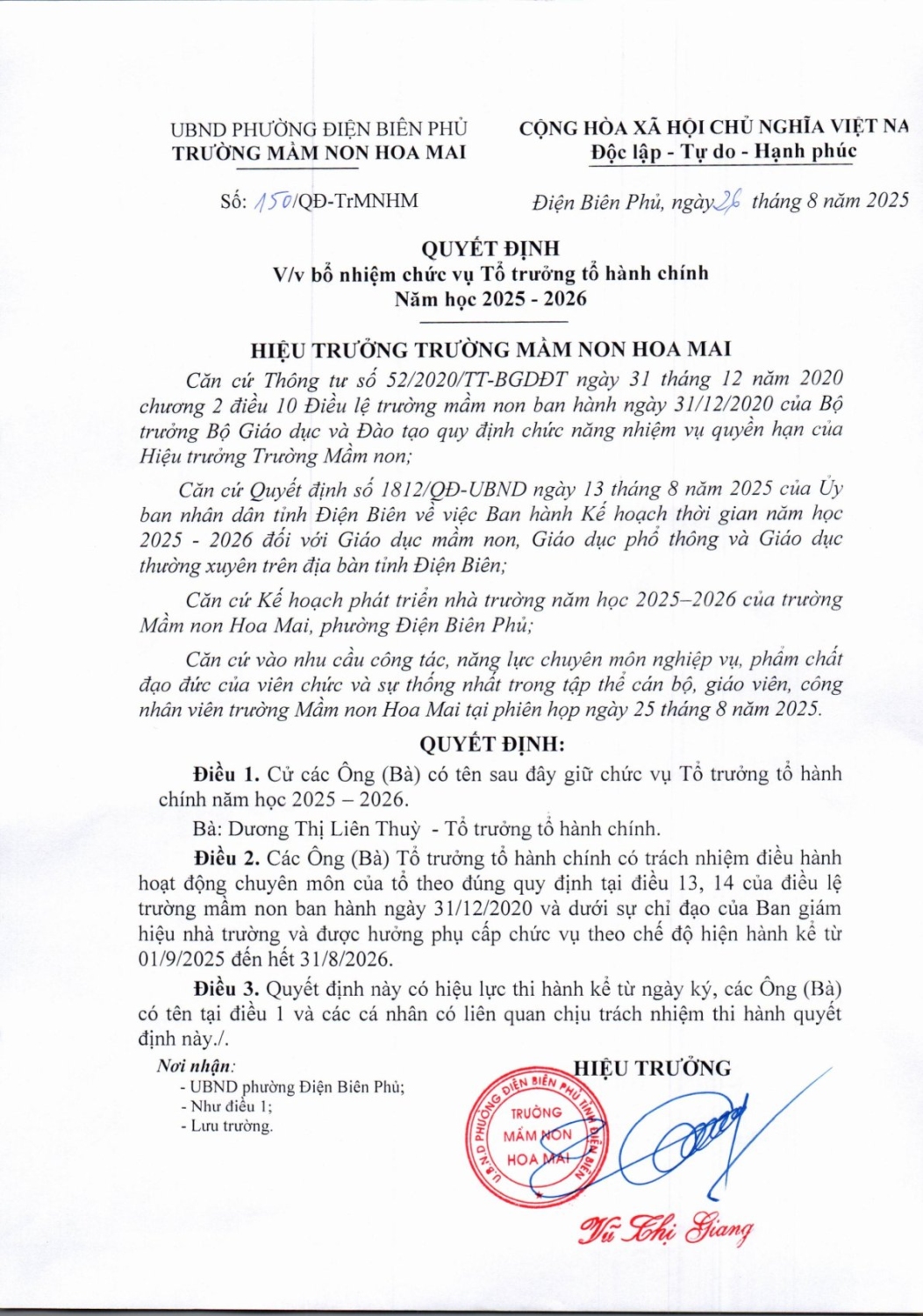 QĐ bổ nhiệm TT tổ VP 2025 2026