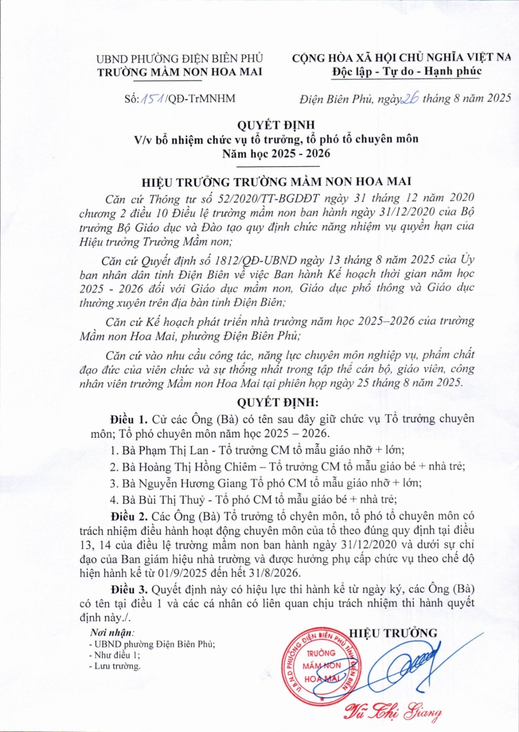 QĐ bổ nhiệm TT, TP tổ CM 2025 2026