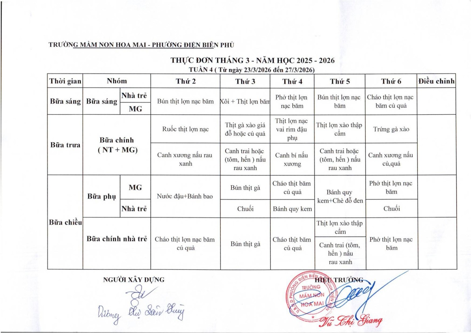 Thực đơn tuần4 tháng 3 2026